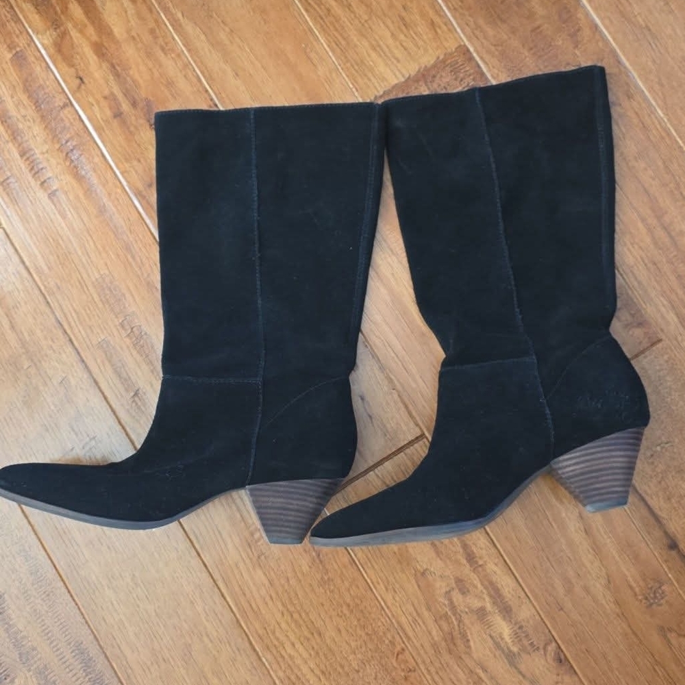 Lucky Brand Black Suede Heeled Boots